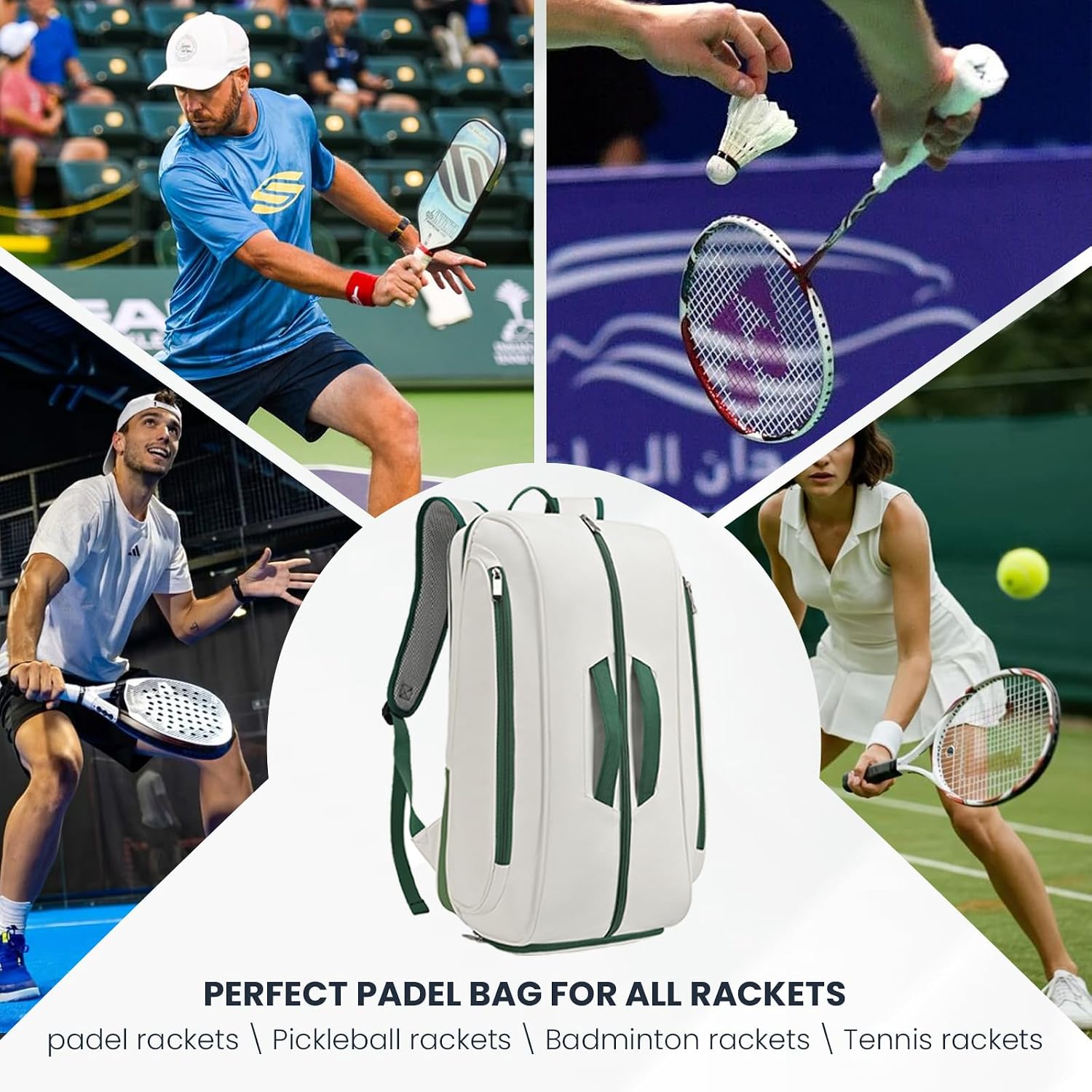 Tennis Racket Bag Pickleball Padel Backpack With Shoe Compartment, Laptop Sleeve,Fence Hook,Ball Sleeve