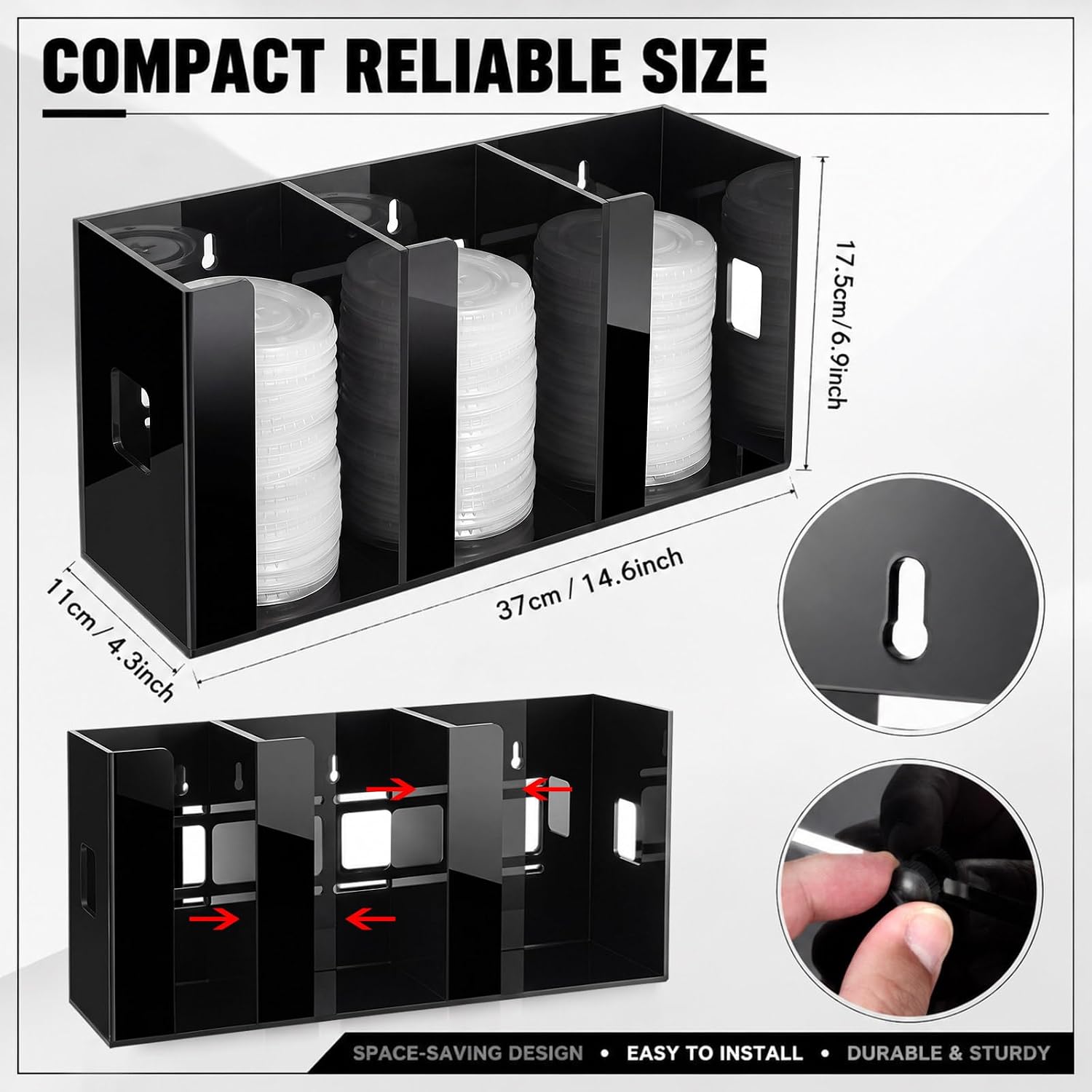 Hicarer 3 Compartments Acrylic Cup and Lid Holder, Black