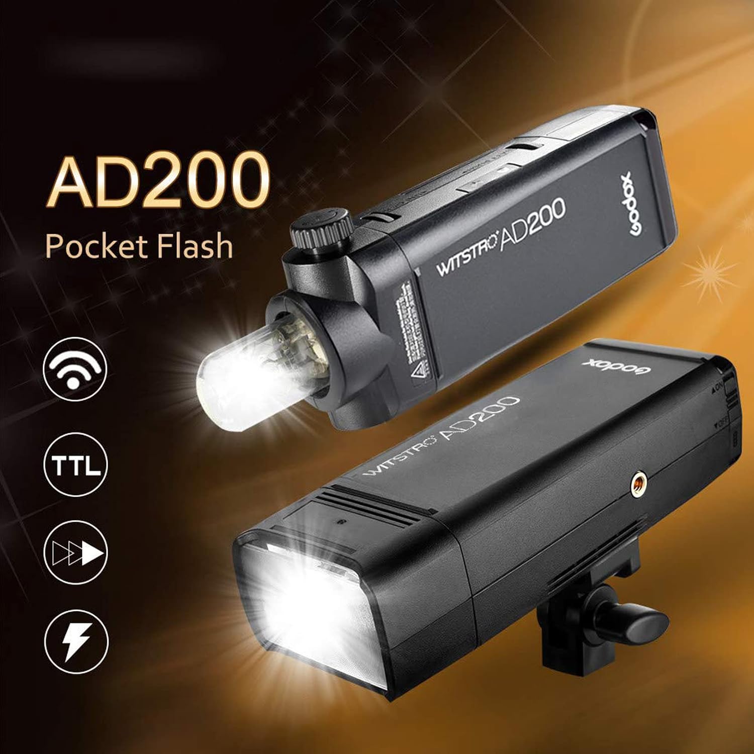 Godox AD200 Strobe Flash Monolight, 200Ws Pocket Flash Light, 2.4G TTL 1/8000 HSS Speedlite with 2900mAh Li-ion Battery, Bare Bulb Flash Head to Provide 500 Full Power Flashes, Recycle in 0.01-2.1s