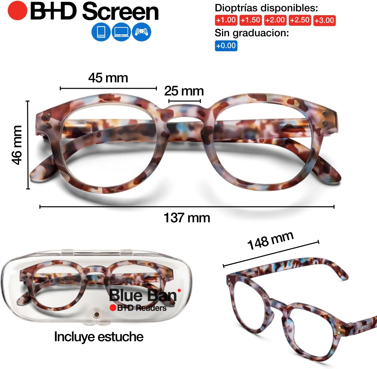 B + D Reading glasses-BlueBan Readers-Material Frame and temple: PC-Temples with flex-Blue Light filter lenses-Unisex