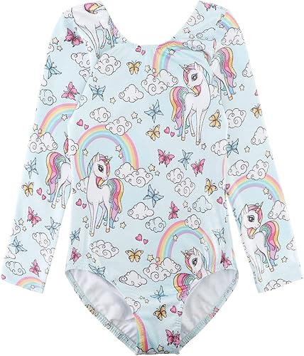 HOZIY Long Sleeve Leotards for Girls Gymnastics Kids Toddler Tumbling Outfits Floral Unicorn Galaxy Rainbow Stripe Pattern