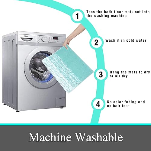 Miniatura 6 de Vaukki Juego de 2 alfombras de baño suaves de lujo, antideslizantes, lavables, de felpa, de microfibra, peludas, absorbentes, a rayas, para bañera,