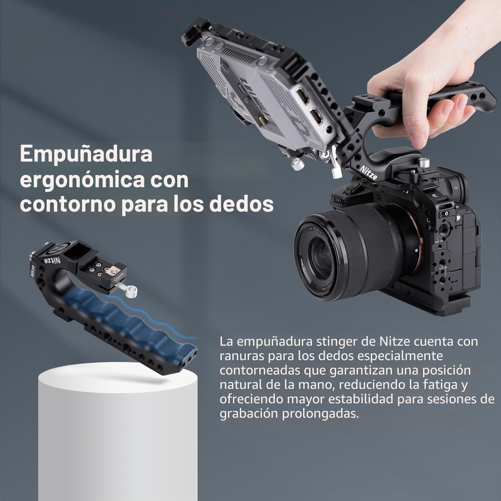 Nitze Top Handle para Cage de Abrazadera NATO QR integrada de Localización de 3/8'' para ARRI (Stinger Handle) - PA28-A