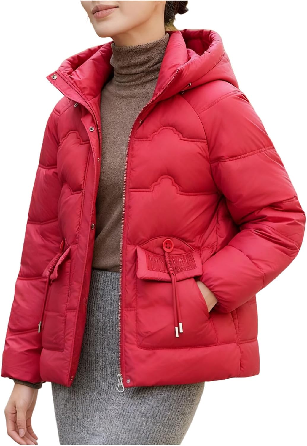 Womens Puffer Jacket Warm Quilted Hooded Short Down Coat Zip Up Thick Winter Outerwear with Pockets 2025 Casual