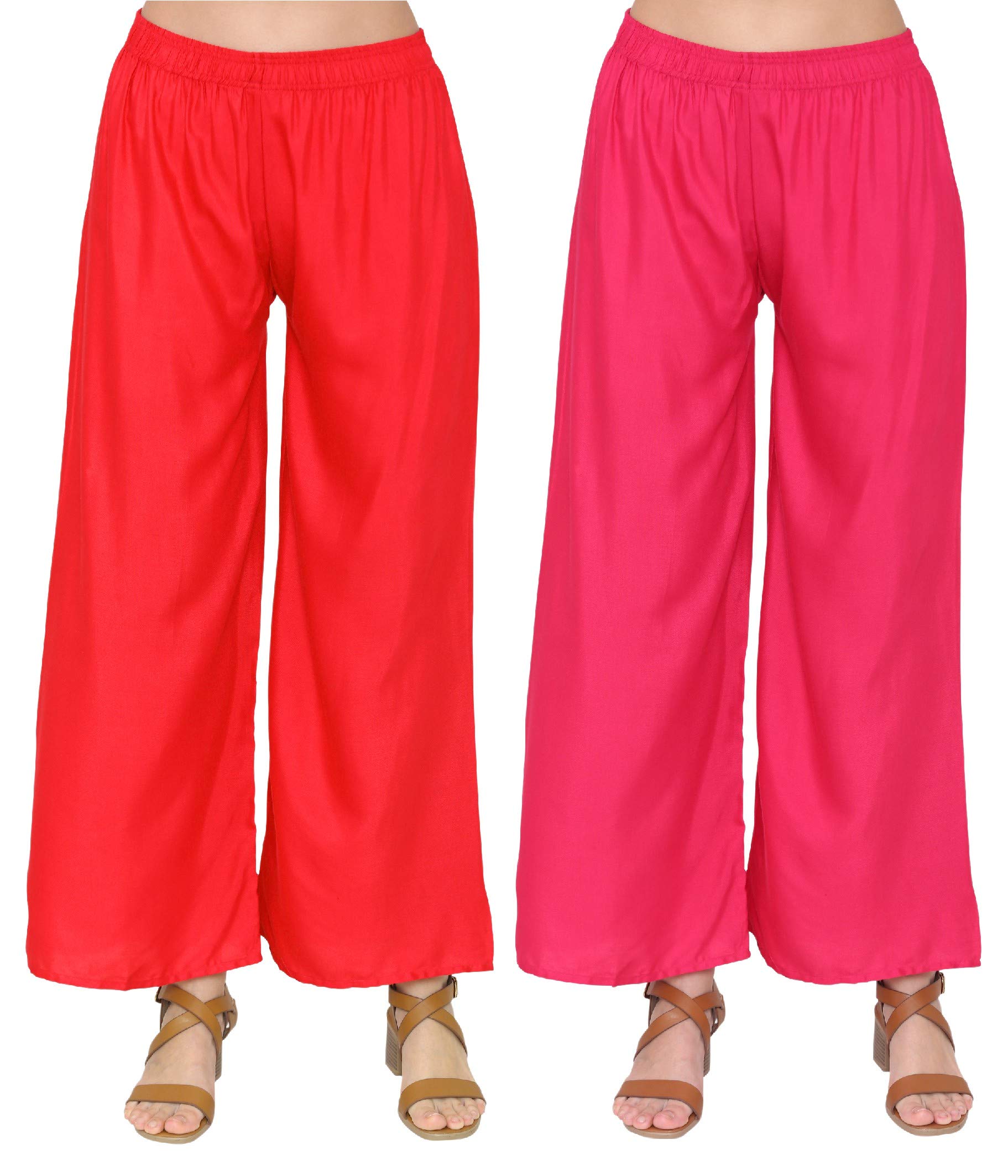 Asten Combo of Luxurious and Comfortable Rayon Red and Pink Full Length Palazzos