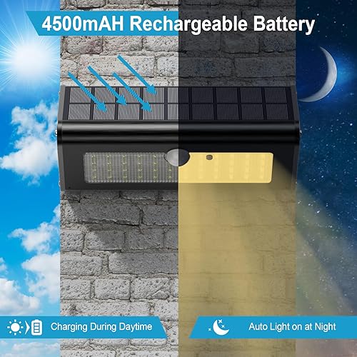 Miniatura 6 de Luces solares superbrillantes para exteriores IP65, a prueba de agua, 1100 lúmenes, inalámbricas, 4500 mAh, luz LED con sensor de movimiento, luces