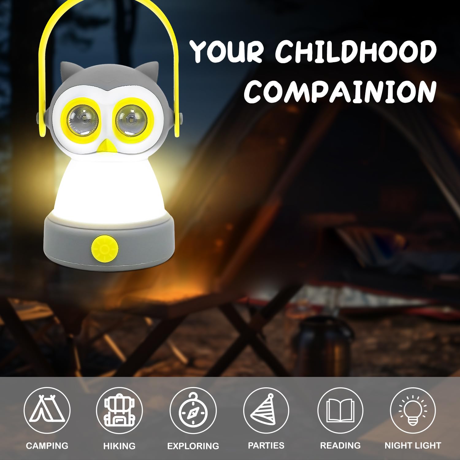 LED Gufo Campeggio Luce Bambini 6-14 Anni, Luce Notturna, Lampada Notturna per Bambini, Lucina Notturna, Luci Notturne, Night Light, Regalo Compleanno Natale Festa Bambini, Batterie Escluse