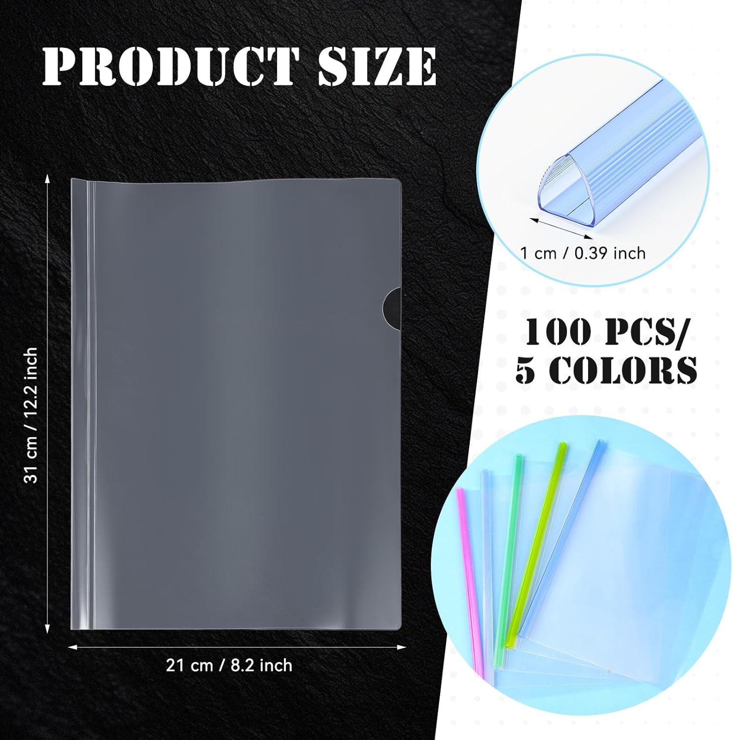Mimorou 100 Pcs Clear Report Cover with Sliding Bar 50 Sheet Capacity Presentation Binder Transparent Resume Folder Plastic Folder for File Report School Office(Cute Color,Classic Style)