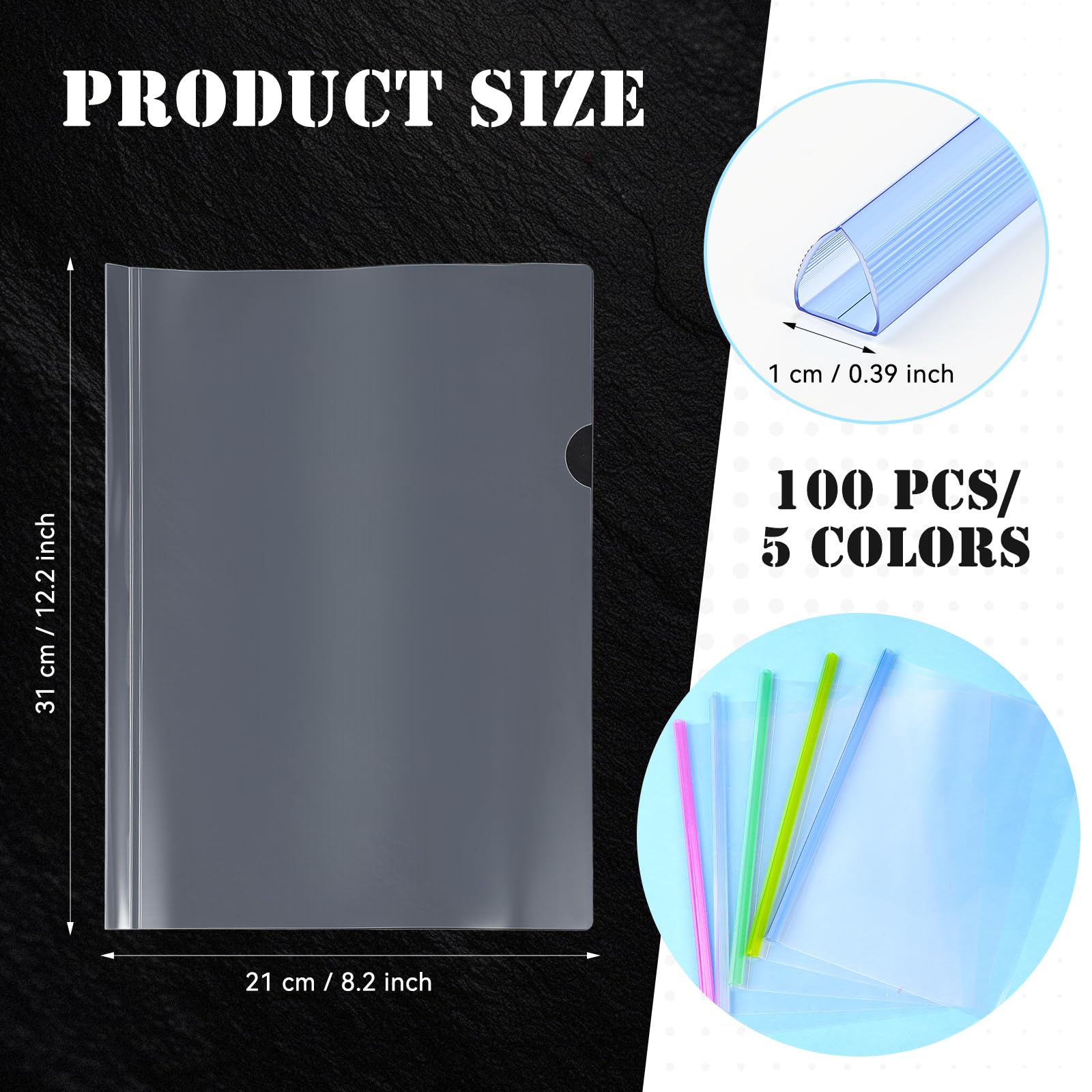 20 Pcs Clear Report Covers Files Clip,A4 Project Presentation Binder With Sliding Bar,Slide Binder Folders,Binding Cover Organizer,Home Office School Supplies ,File Documents Classification,5 Colors