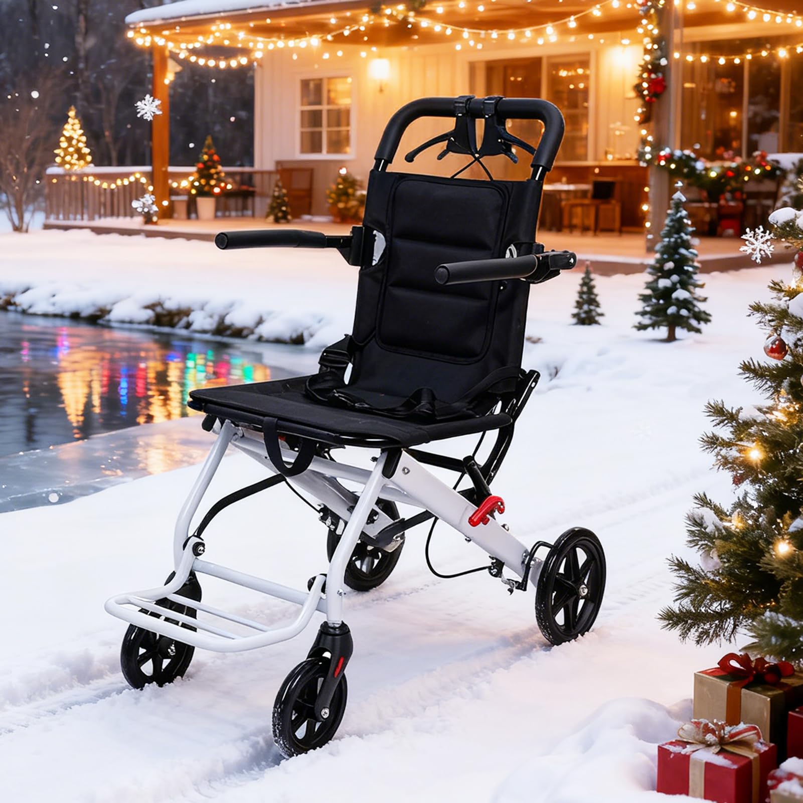 Rollstuhl für Erwachsene, 8,2 kg, ultraleicht, Transportrollstühle für Senioren, mit Handbremsen und verstellbarem Sicherheitsgurt, leichte Rollstühle für Reisen, für den täglichen Gebrauch, bis zu 90