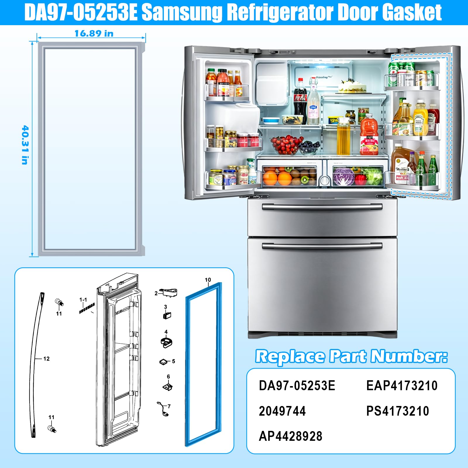 Aggiornato DA97-05253E Guarnizione Porta Frigorifero