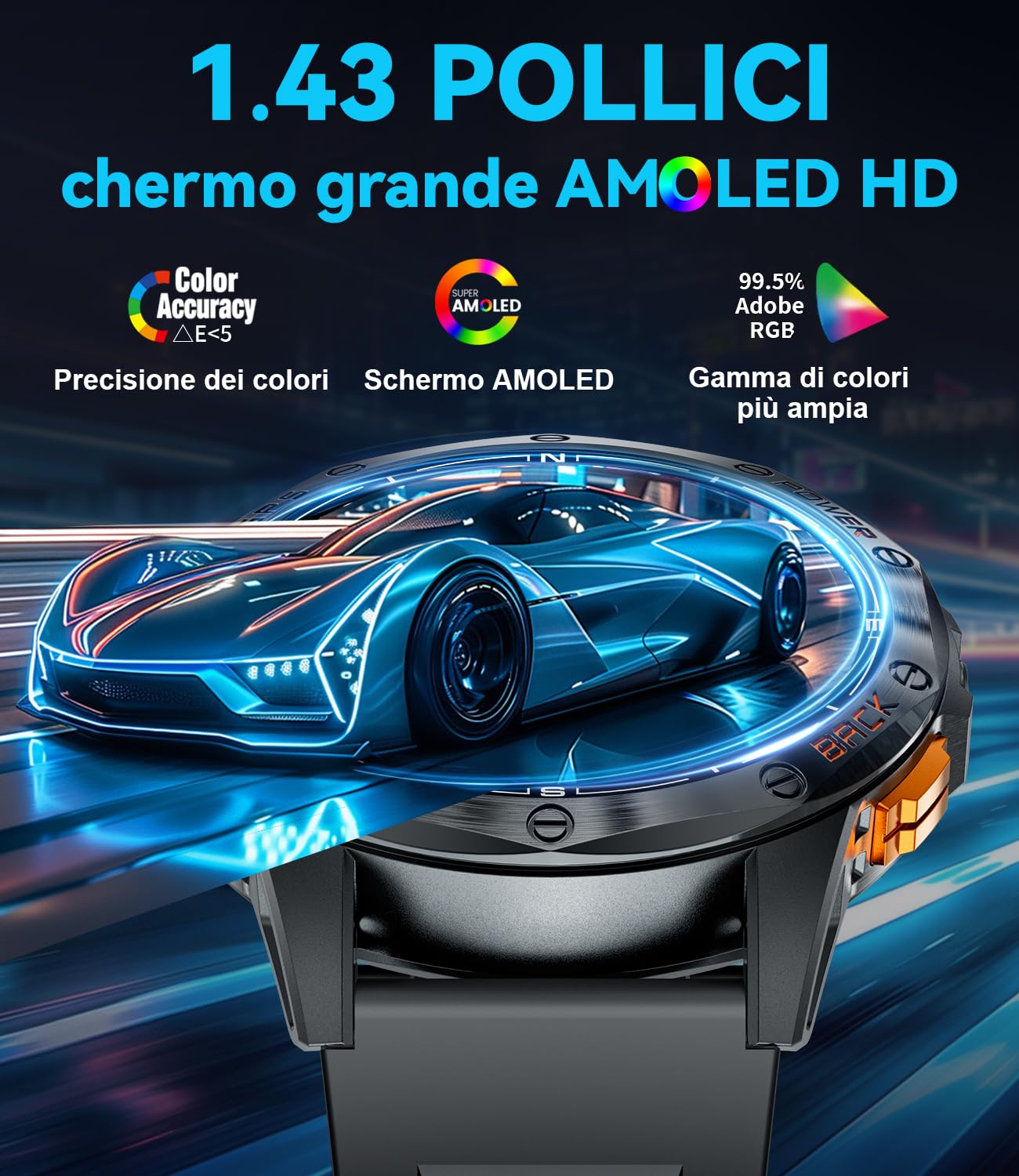 LIGE Smartwatch Uomo GPS, Barometro/Altimetro/Bussola, AMOLED 1,43" Smart Watch Militare con Torcia LED, Chiamate Bluetooth, 170+ Modalità Sport, 5ATM, Monitoraggio Salute per Android iOS,DM1-I