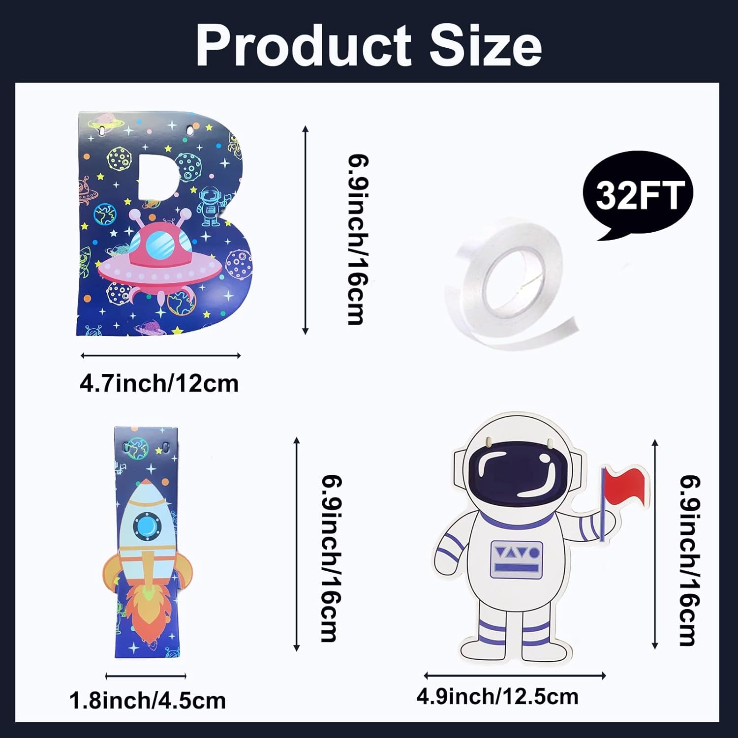 Astronaut Happy Birthday Banner, Space-Themed Garland with Planets and Rockets Design, Kids Outer Space Birthday Decorations, Colorful Wall Hanging Letter Bunting for Children's Party Supplies