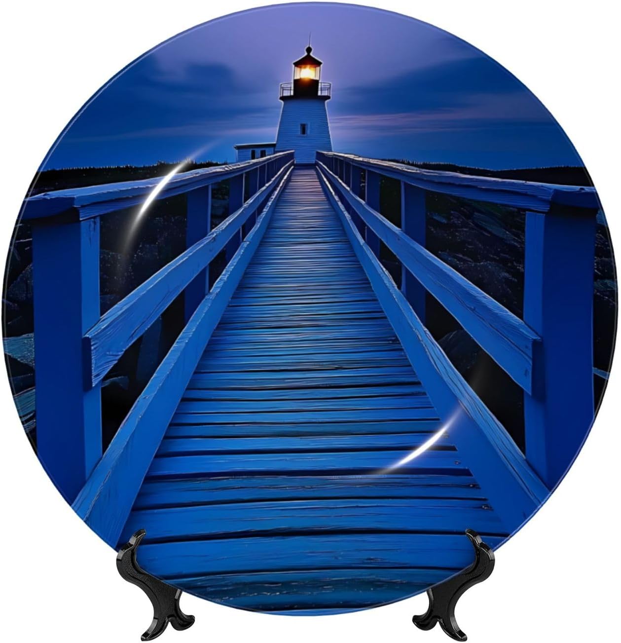 Sunset Lighthouse Style Ceramic Plate Display Home Display With Stand Wall Hanging Plate For Home Decor 10 Inch