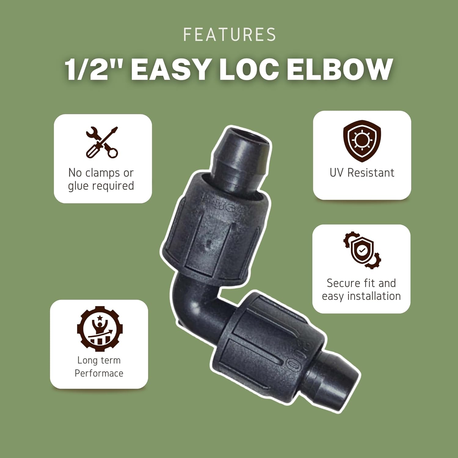 Irritec 1/2" Easy Loc Elbow Fitting – 90° Connector for Drip Tubing | ELL | A1-HE66