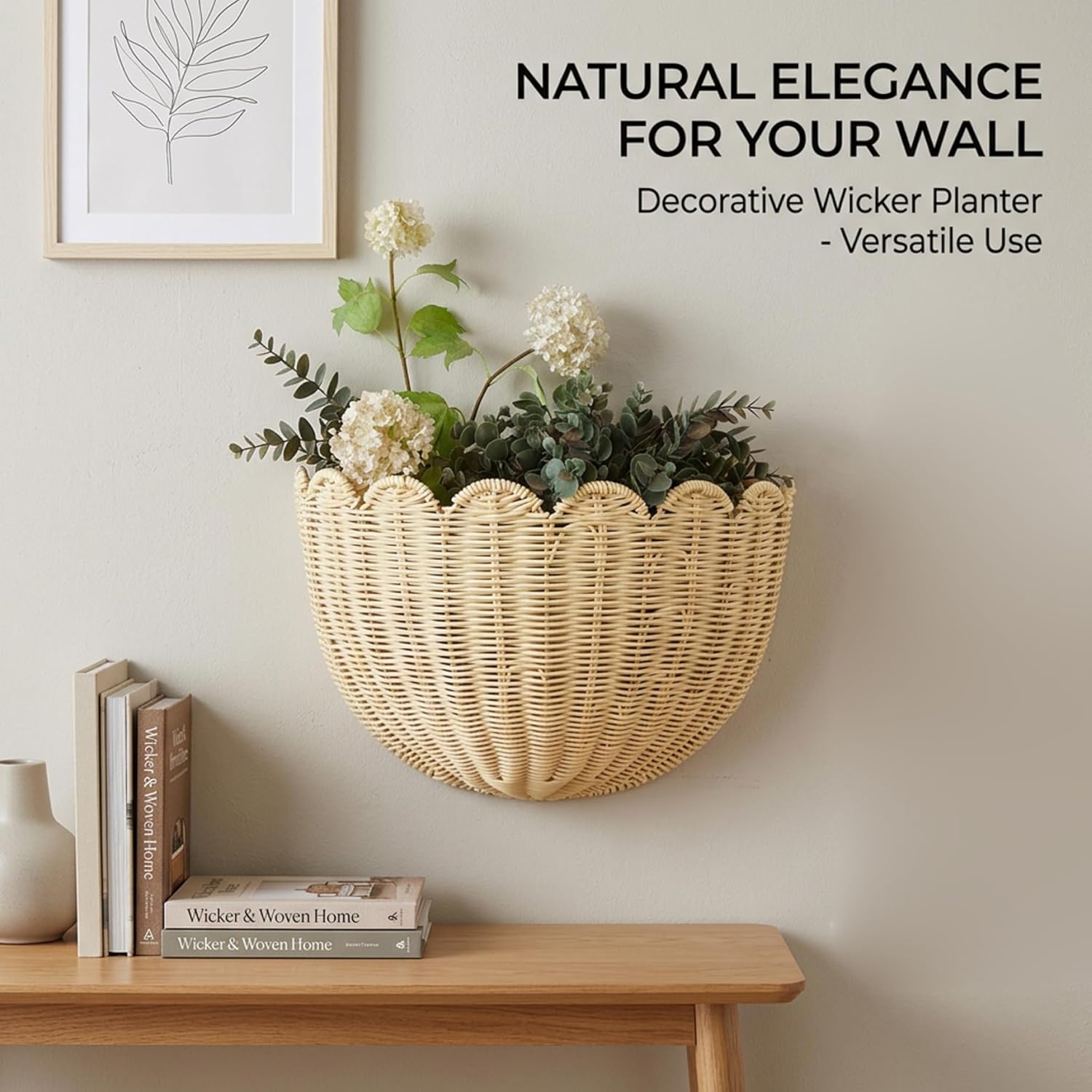 Wall Baskets, Boho Scalloped Woven Wall Baskets Hanging Rattan Storage Organizer for Bathroom Kitchen Living Room Bedroom Farmhouse Home Decor Hanging Basket for