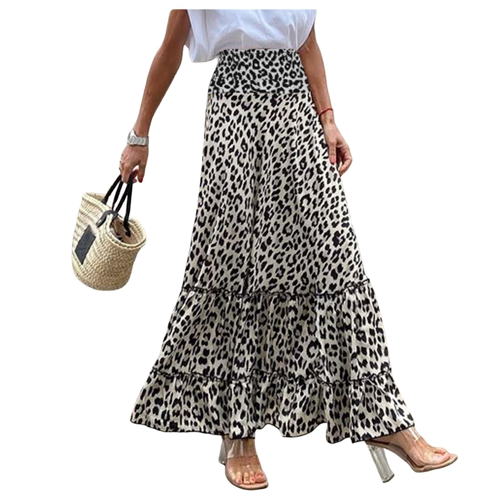 Floerns Gonna lunga a vita alta con stampa in marmo casual da donna, Rosa, XL