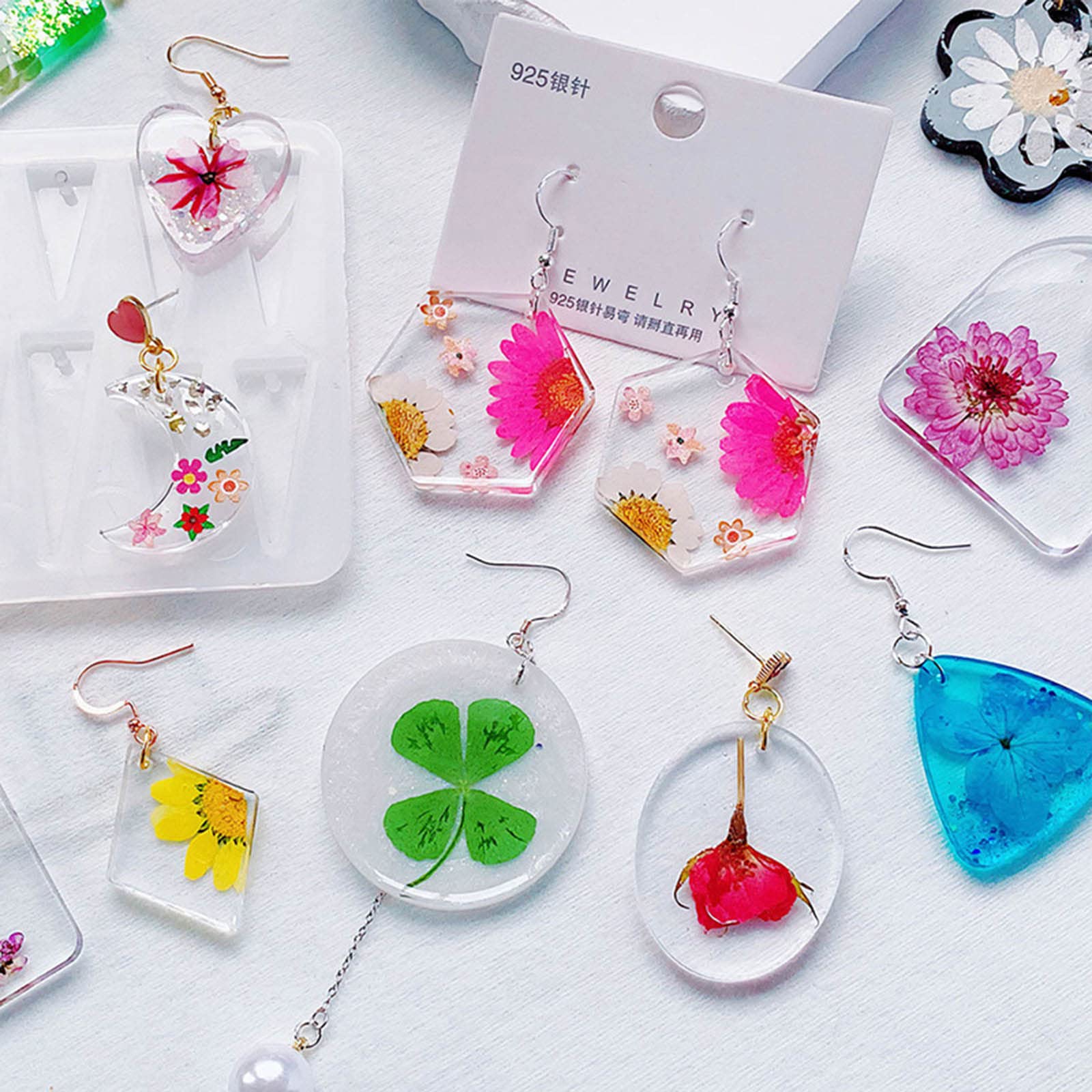 Earring Pendant Molds With Holes 4-Pack Silicone Earring Molds With Holes - Resin Jewelry Making Molds For Necklaces & Keychains Waterproof Cooling Pad For Kids