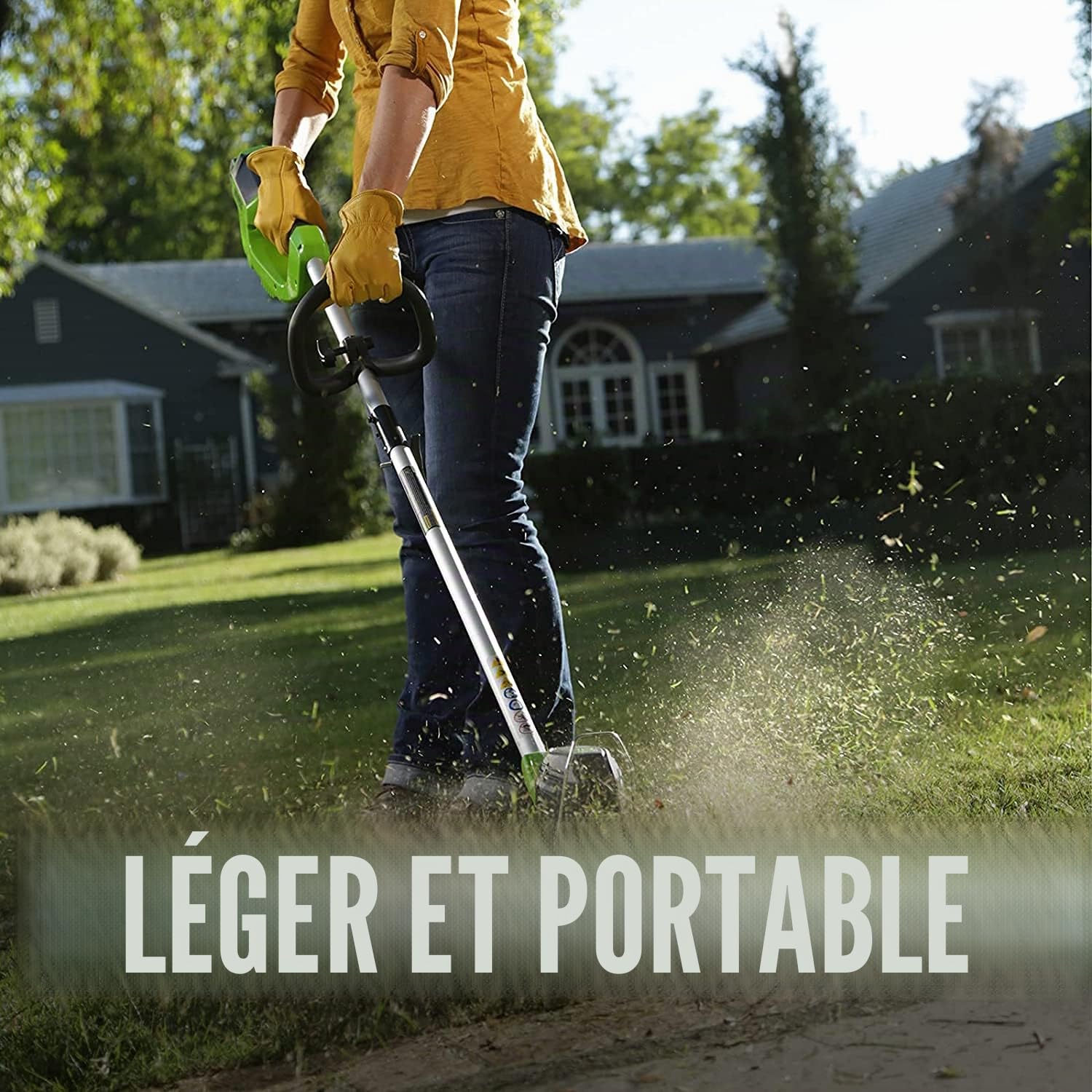 Greenworks Coupe-bordures sans fil à batterie G40LT avec 3 bobines double-fil (Li-Ion 40 V tête de moteur tournante et inclinable entraînement en aluminium sans batterie ni chargeur)