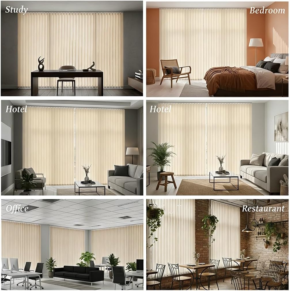 Vertical Window Blinds for Sliding Glass Doors, 55" 59" 63" 68" 71" 78" 83" 88" Beige Cordless Room Darkening Vertical Window Shades for Patio, Privacy Light Control Fabric Slats(71" W x 39" H)