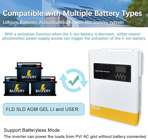 Miniatura 5 de Y&H Inversor híbrido solar de 3000 W 24 V fuera de la red AC120V inversor de onda sinusoidal pura con controlador MPPT de 60 A PV Max entrada de 100