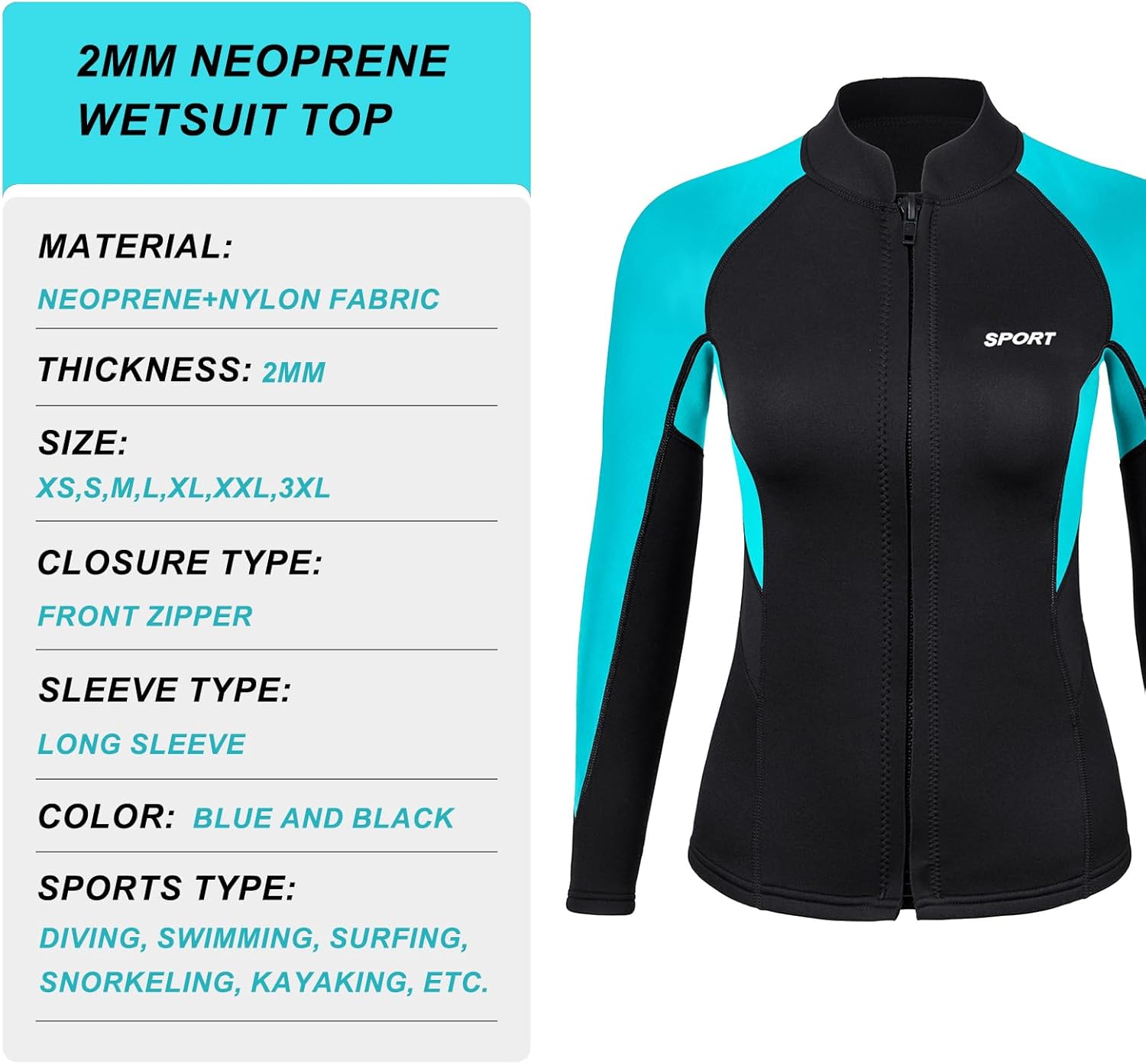 DEHAI Mens Women's Wetsuit Top Jackets, 2mm 3mm Neoprene Kids Wet Suit Long Sleeve Shirt and Youth Front Zip Sleeveless Vest, Water Sports Keep Warm for Diving Swimming Waterski Surfing