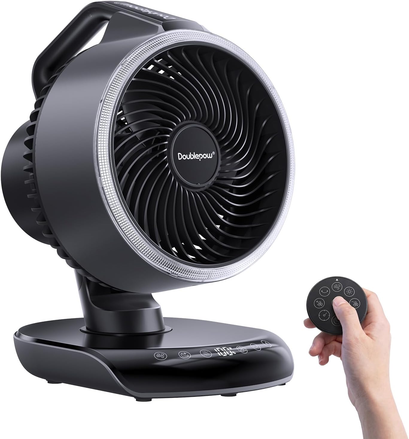 Doublepow Bedroom Fan, 9 Inch Desktop Air Circulation Fan with Remote Control, 120 ° Swing and 60 ° Vertical Fan, Night Light Mode, 5Speed and 10/20H Timer, 30dB Quiet, for Home Offices, Dormitories