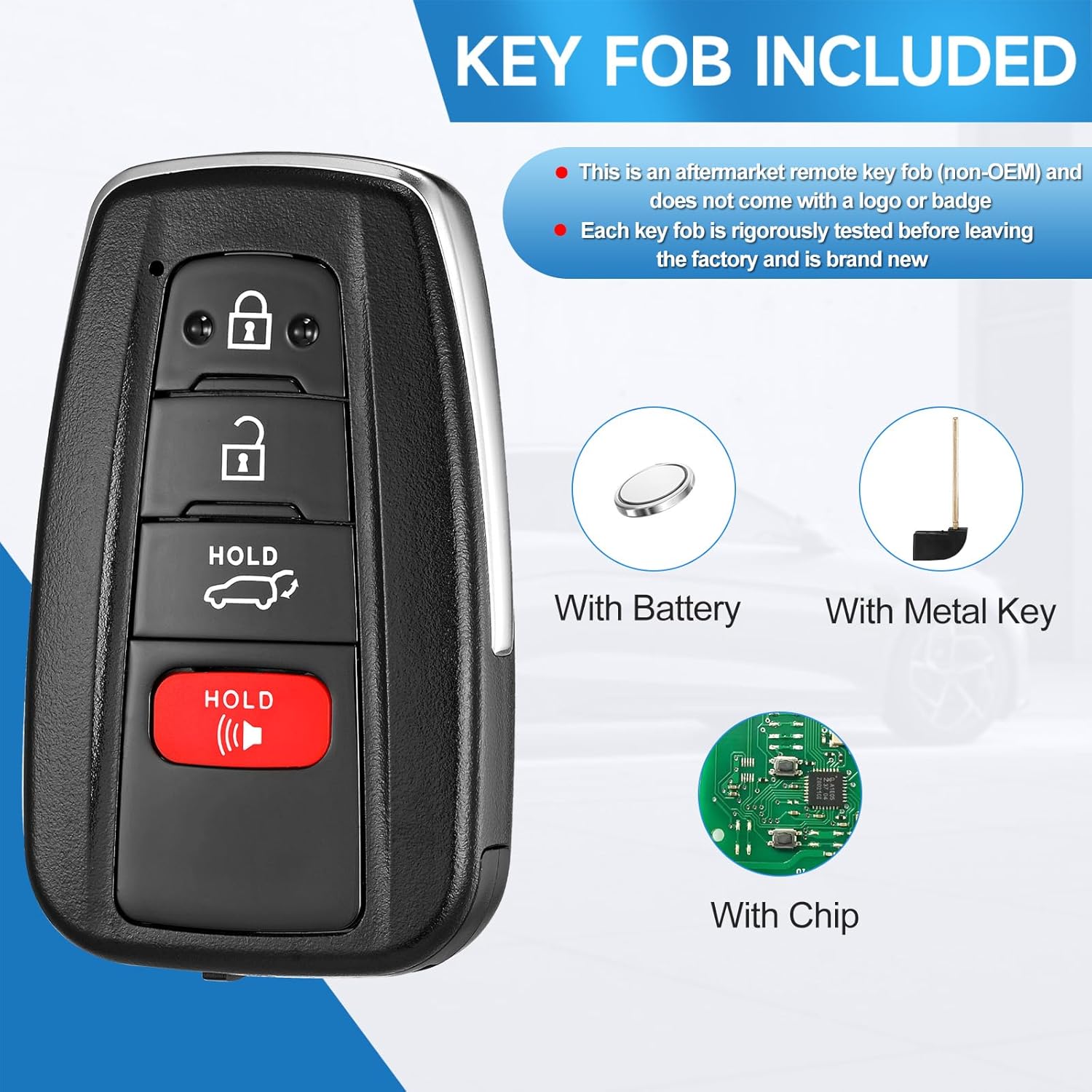 Smart Key Fob Replacement Fits for Toyota RAV4 Highlander 2019 2020 2021 2022 2023 Proximity Keyless Entry Remote Control 314.3 Mhz 8990H-0R030 8990H-0E020 HYQ14FBC 4 Button