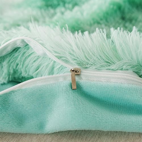 Miniatura 6 de Jameswish Juego de funda de edredón de felpa lanuda súper suave y esponjosa de pelo sintético, juego de ropa de cama lujosa de 3 piezas (1 funda de