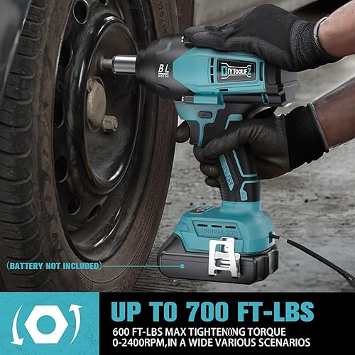 Miniatura 4 de Llave de impacto inalámbrica de 12 pulgada para batería Makita de 18 V, 600 pies-libras (810 N. m) Herramienta eléctrica sin escobillas de alto par