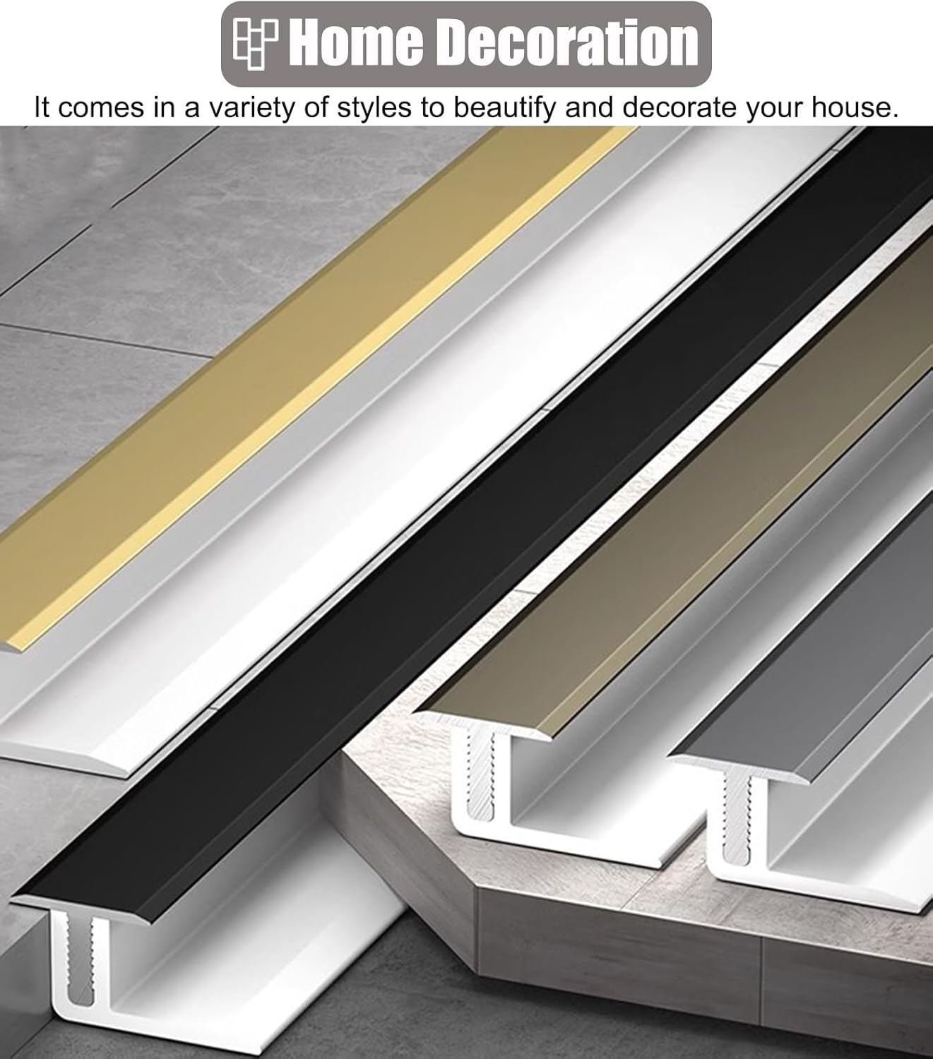 Door Threshold, Floor Transition Strip Tile to Wood Threshold Ramps Adjustable Height, Wear- Divider Bar with Base