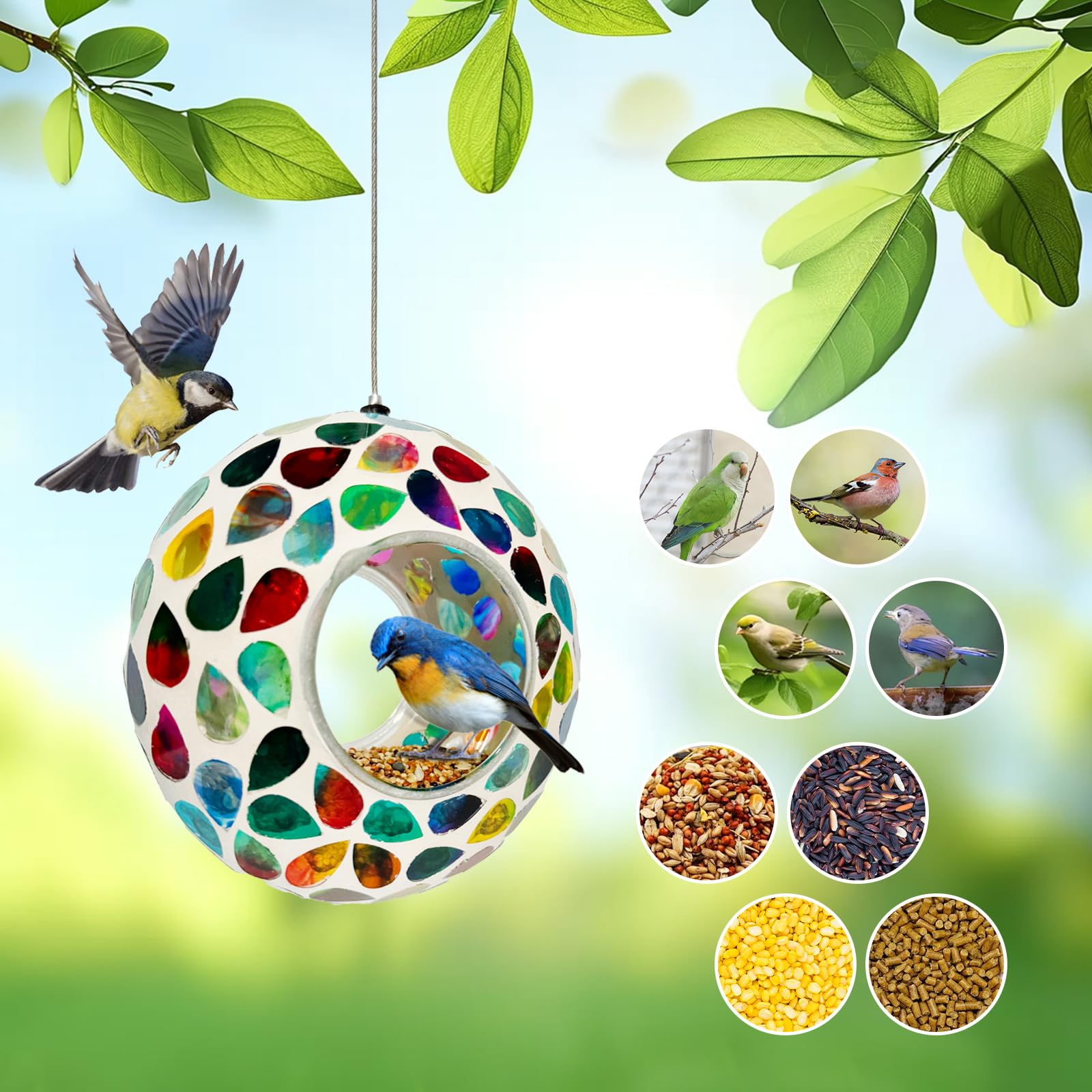 Comederos para pájaros para exteriores, de cristal, color blanco