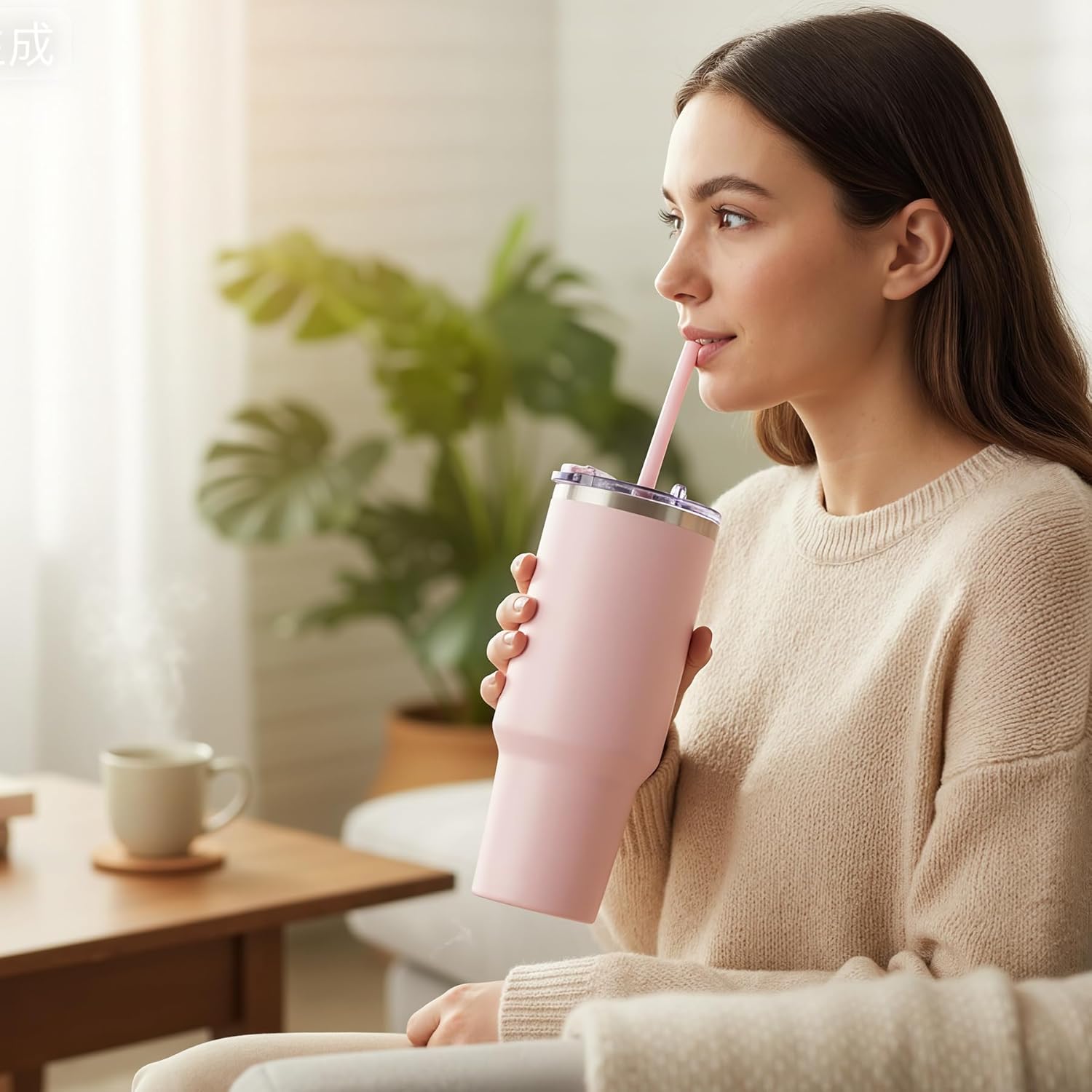 COKTIK 40 oz Tumbler With Handle and Straw, Insulated Tumbler With Leakproof Lids, Stainless Steel|BPA-Free, Cold for 24 H (Blush) - Image 8