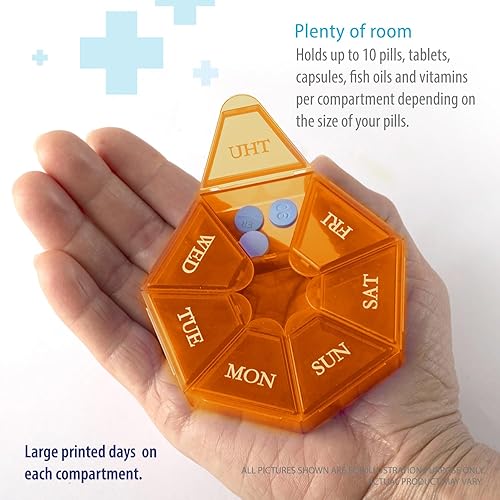 Miniatura 13 de Pastillero portátil de 7 caras, planificador de medicamentos, estuche pequeño (contenedor semanal de siete días) para medicamentos, cajas de soporte