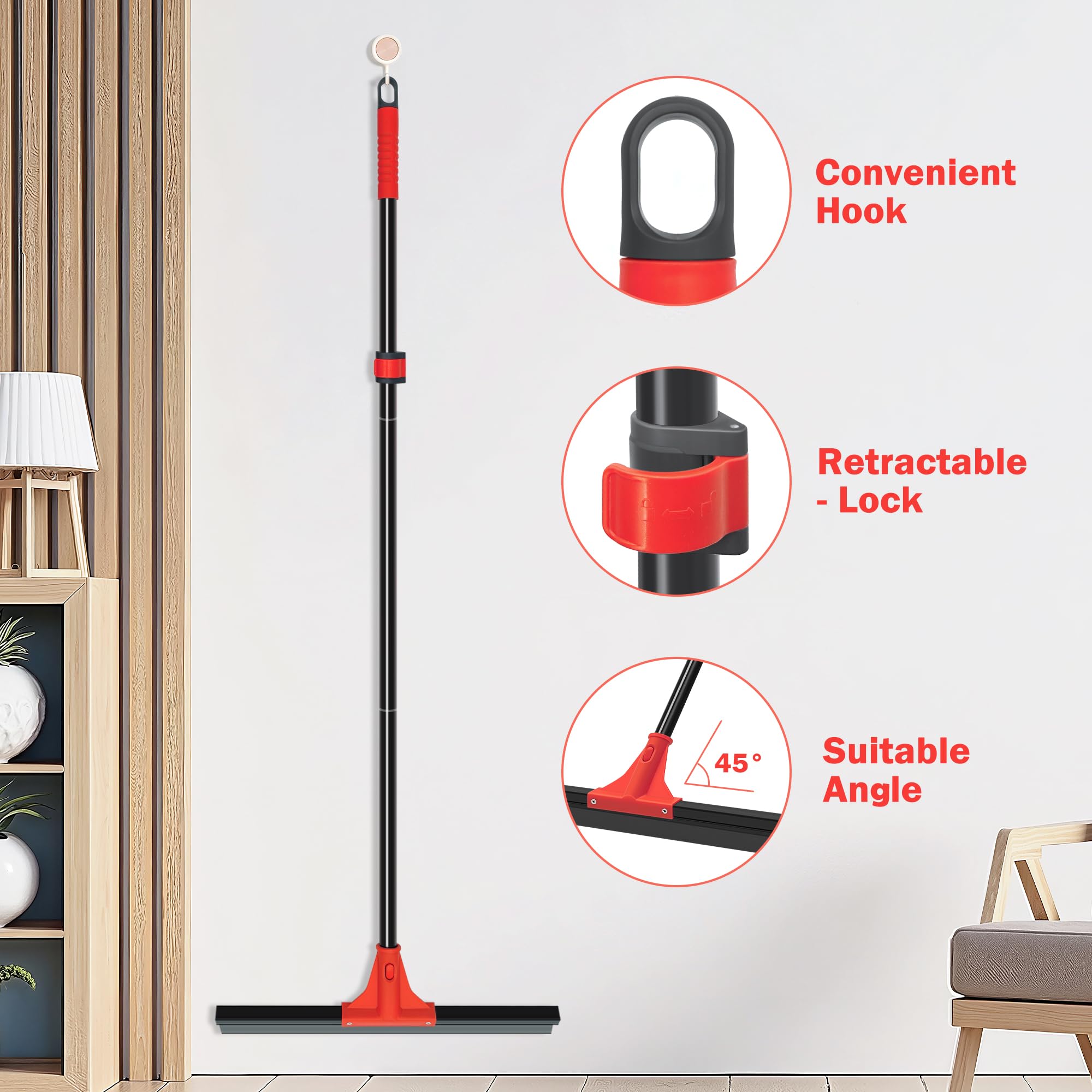 DALIPER 44.5cm Tergipavimento Pavimenti Tira Acqua Pavimenti con 148 cm Manico, Spingiacqua Spazzola per Doccia, Bagno, Garage