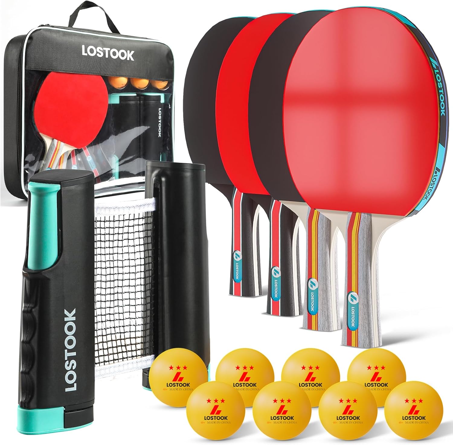 Professional Ping Pong Paddles Set of 2/4 with Table Tennis Rackets and 3 Star Balls, Portable Ping Pong Table Net with Clamps for Any Table, Home/Outdoor Games