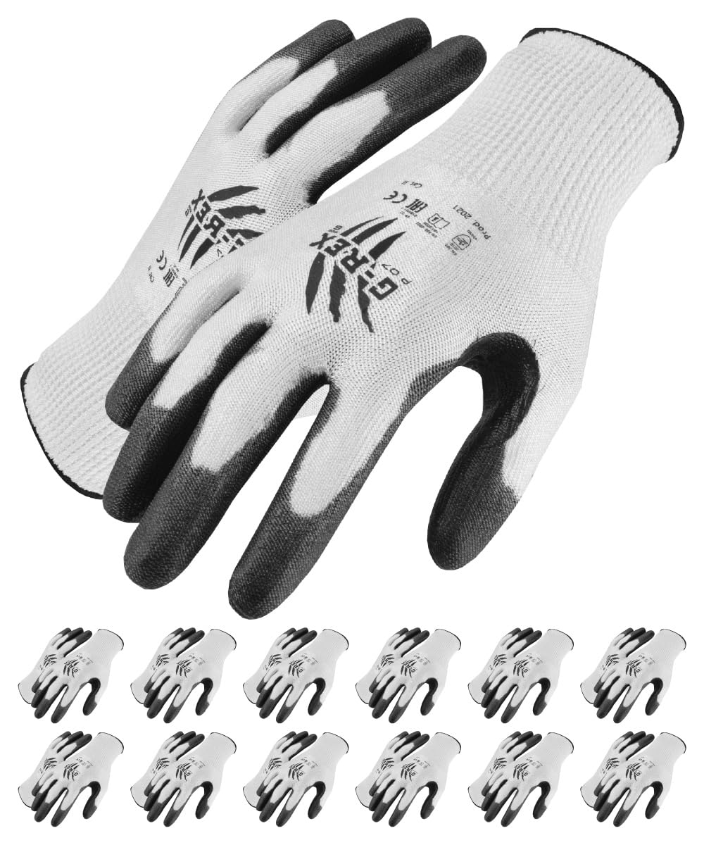 G-REX - P 07 / Montage-Handschuhe Schnittschutz/Größe 07, 12 Paar/Weiß/Weiss/Montagehandschuhe/Schnittfeste Handschuhe Arbeitshandschuhe