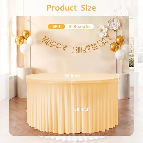 Miniatura 41 de Mantel redondo de 60 pulgadas blanco con borde elástico – Mantel ajustado sin arrugas y lavable para mesa redonda de 5 pies, mantel reutilizable