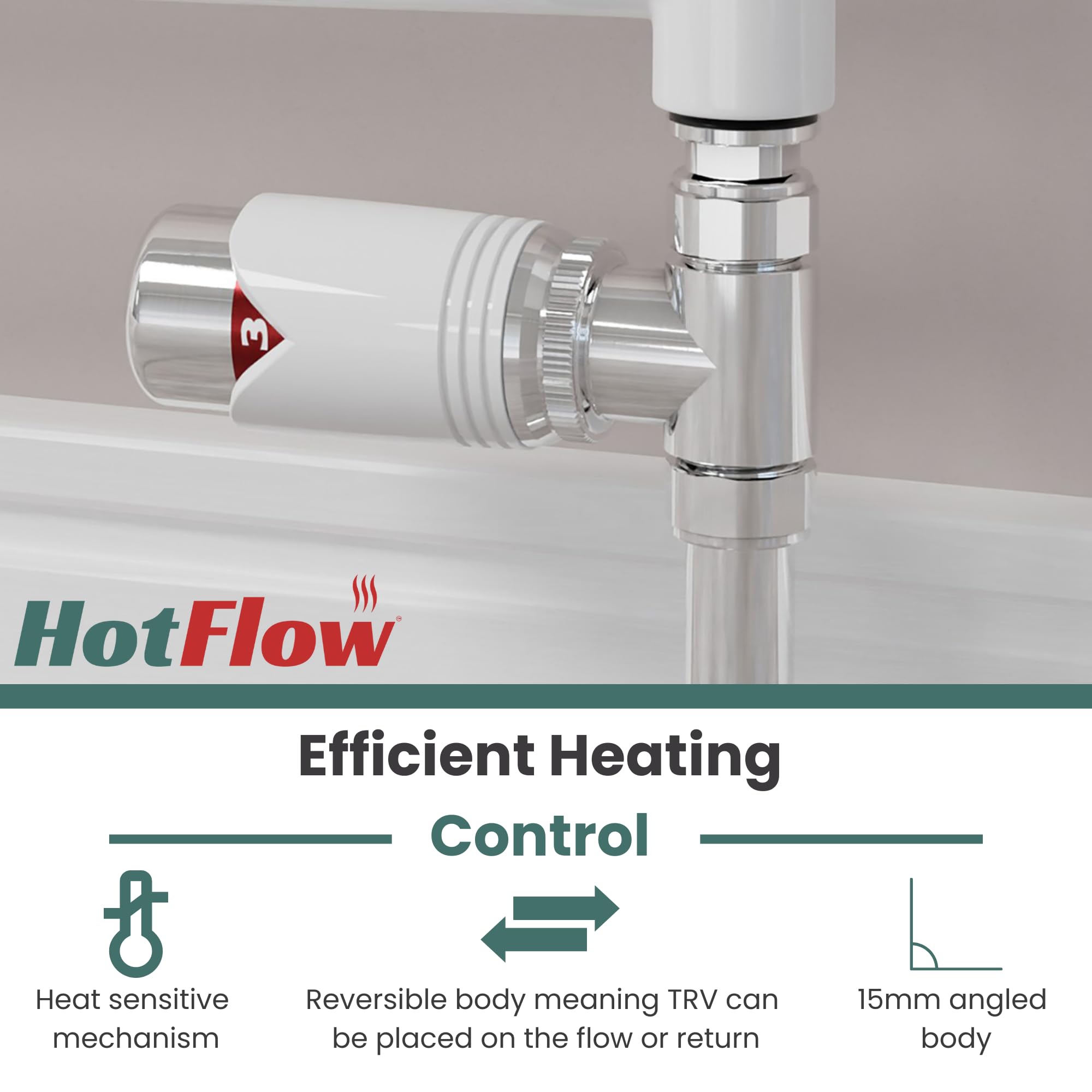 Hot Flow White Marella 3 Modern Thermostatic Radiator Valve Straight TRV. Includes Straight TRV Body - Image 3