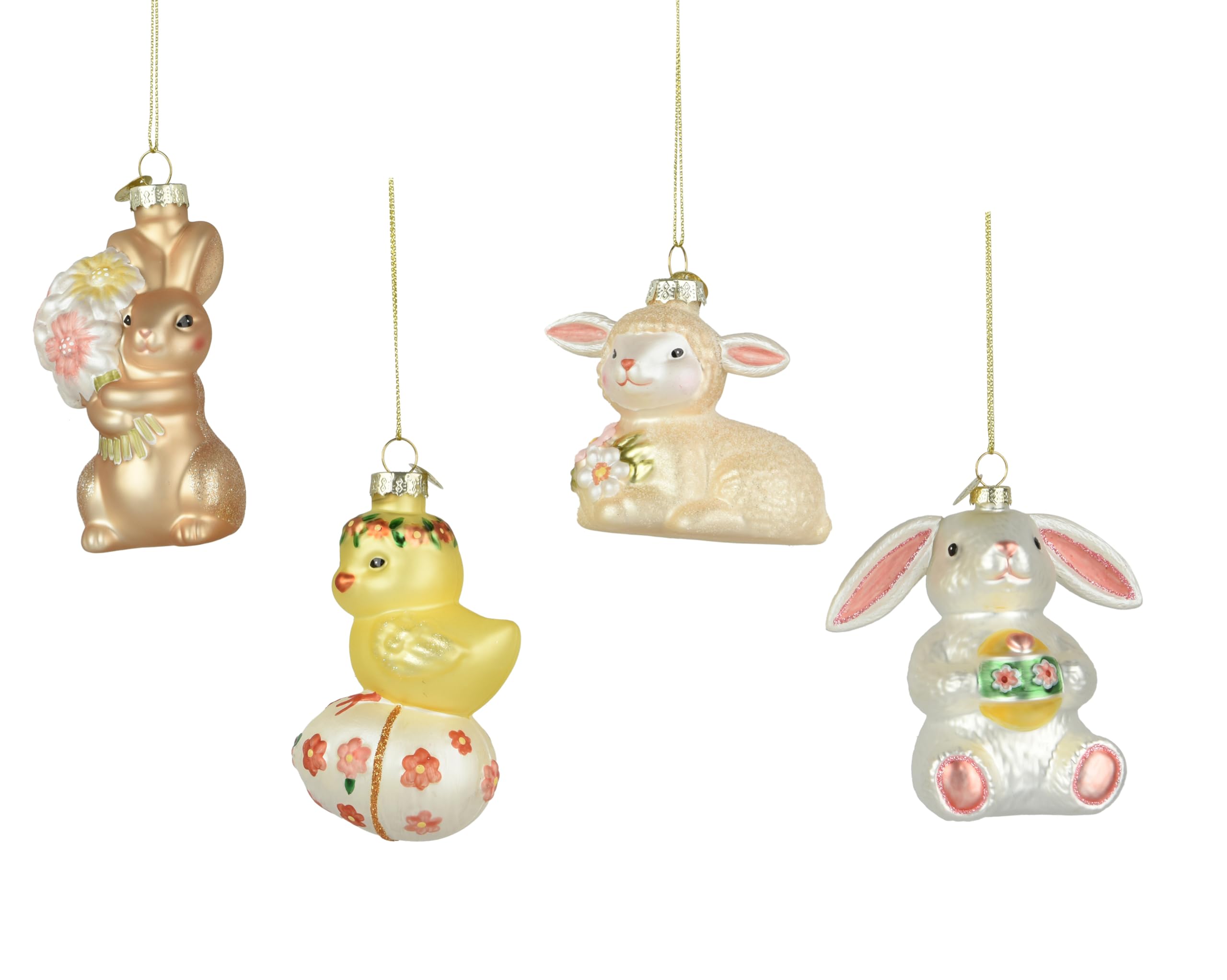 Animaux de Pâques à suspendre en verre | Lot de 4 figurines printanières 10cm