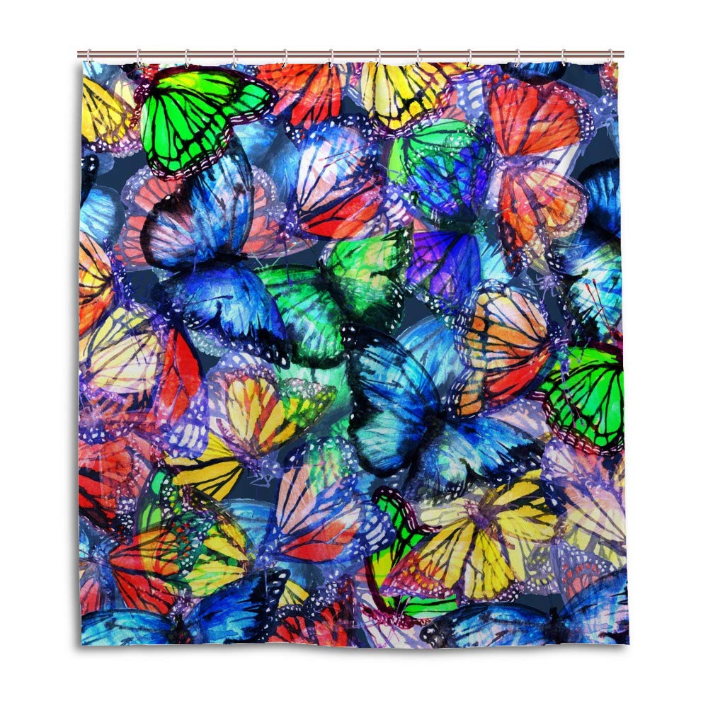 Rideau de douche étanche papillons anti-moisissure 60x72 inch pour baignoire