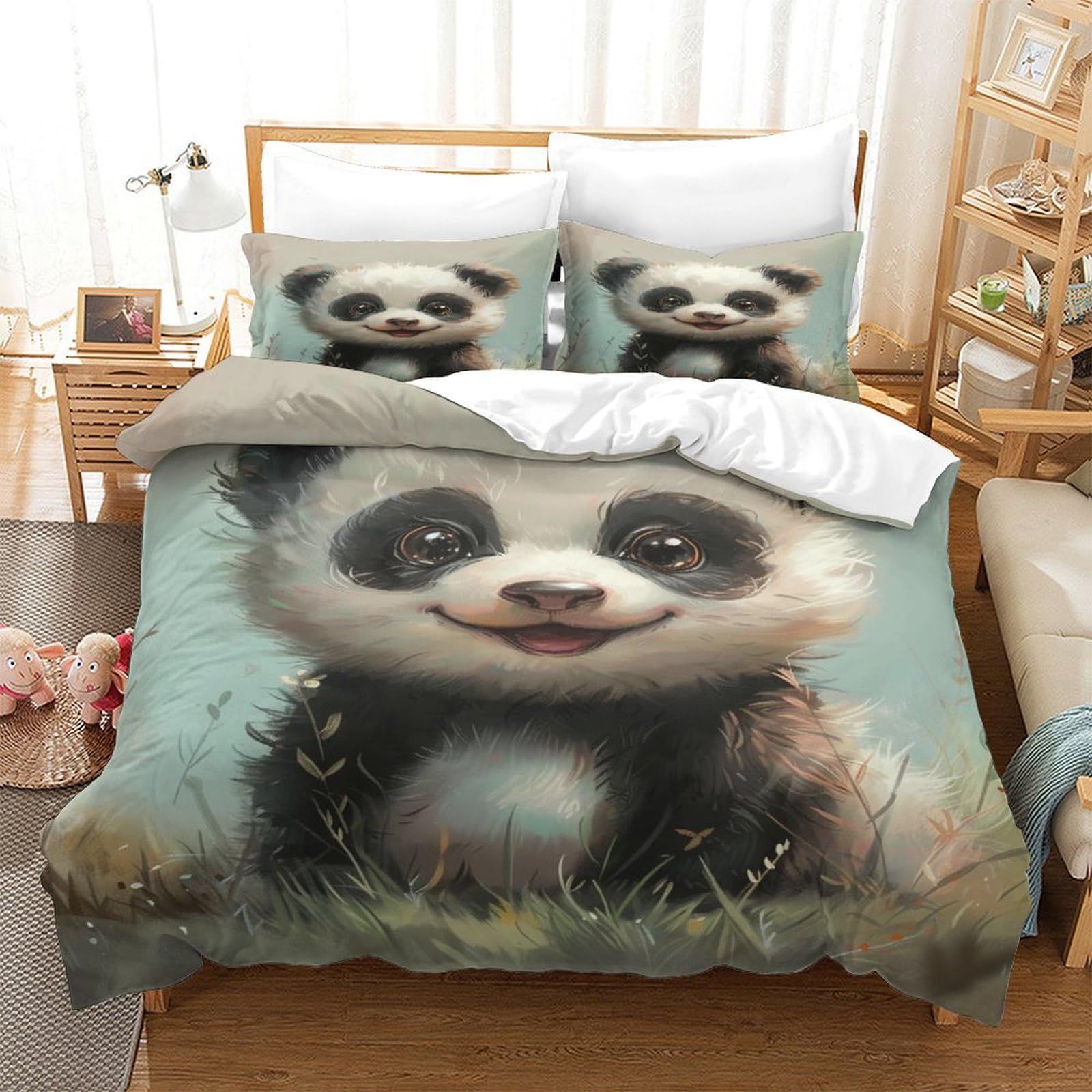 Housse de couette Panda Super King en microfibre douce avec 2 taies d'oreiller