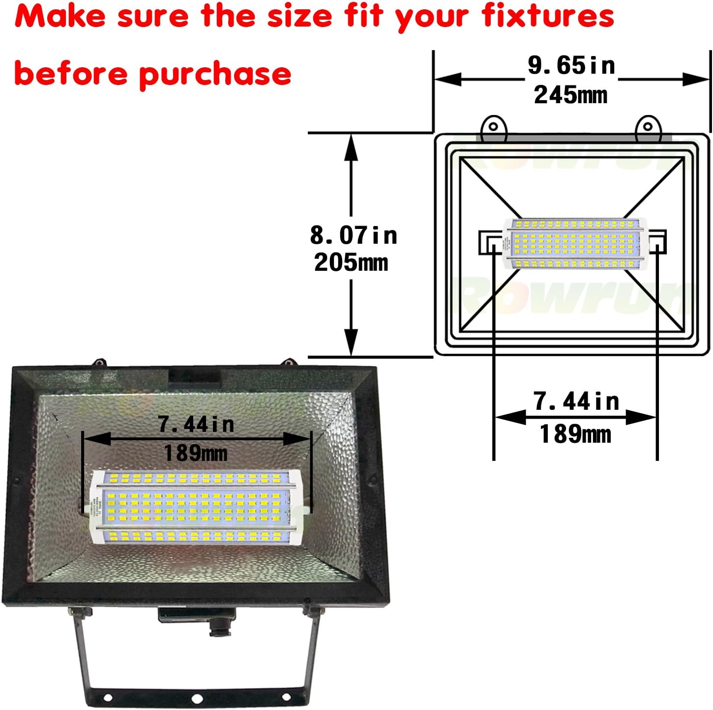 R7S LED 189mm 50W Non Dimmable Daylight White 6000K Type J Light Bulb J189 500W Double Ended Halogen Bulb Replacement 4700LM AC85-265V by Rowrun