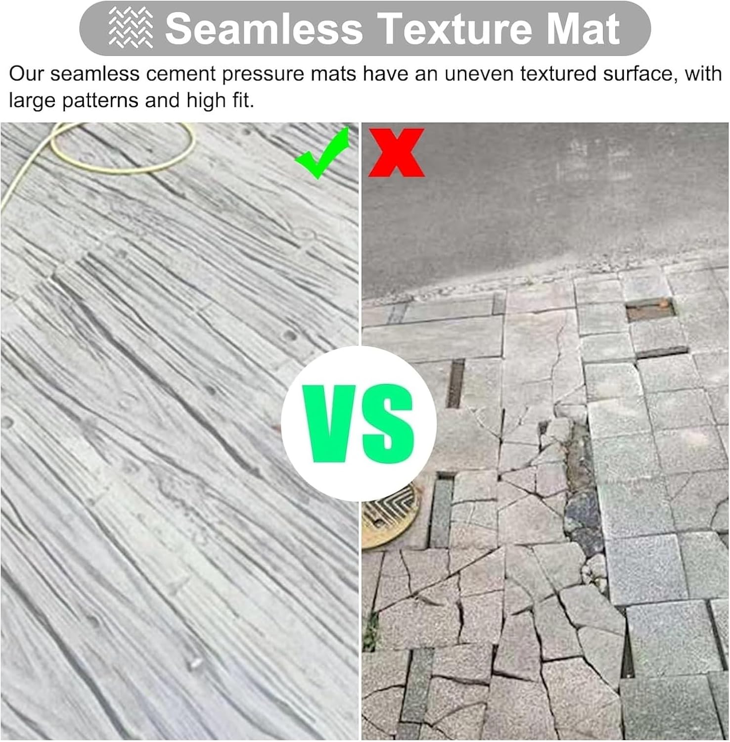 2pcs Wood Grain Concrete Molds for Floors & Cement, Seamless Realistic Concrete Stamps Mats Set, Red Square Concrete Texture Mat