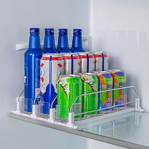 Miniatura 6 de RULA Organizador de bebidas para refrigerador, dispensador de latas de soda autoempujable para mini refrigerador, ancho ajustable, empujador de