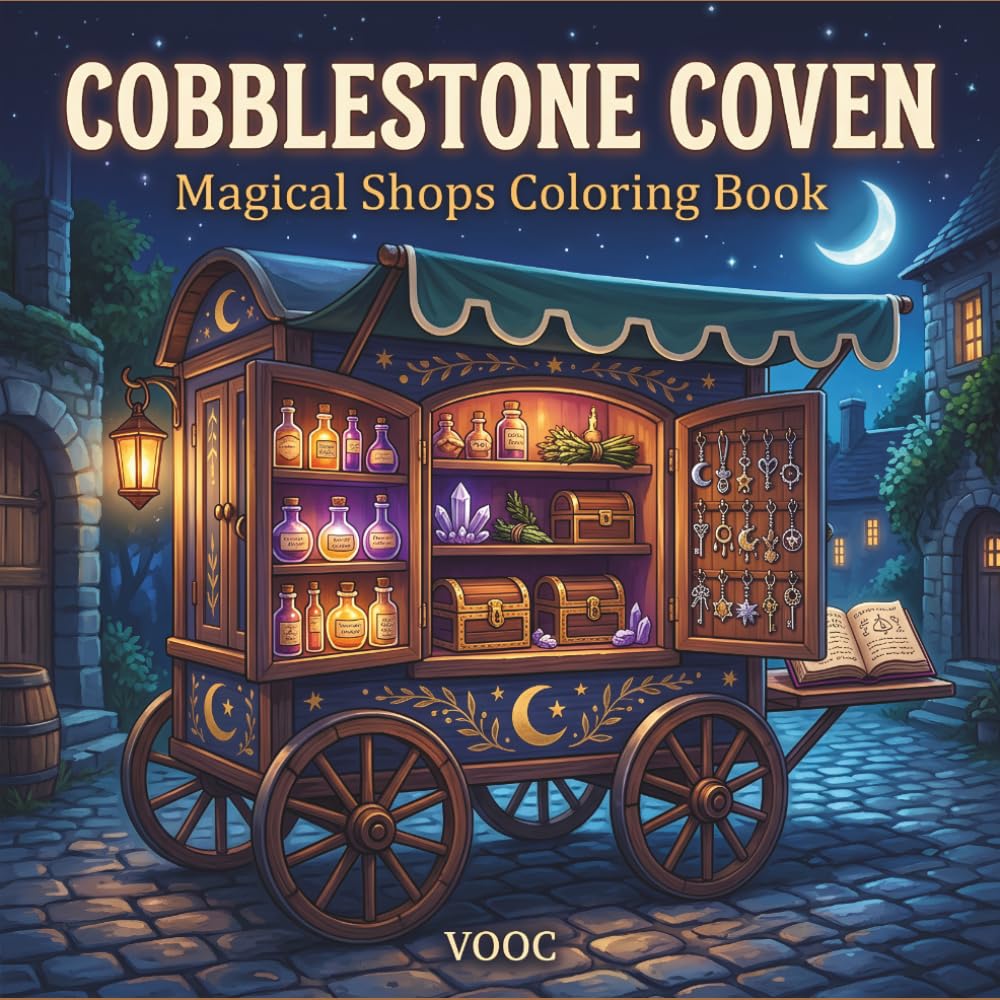 Cobblestone Coven: Magical Shops Coloring Book - Enchanted Storefronts, Fantasy Workshops and Cozy Witch Village Scenes for Stress Relief (Enchanted Realms - Fantasy Coloring)