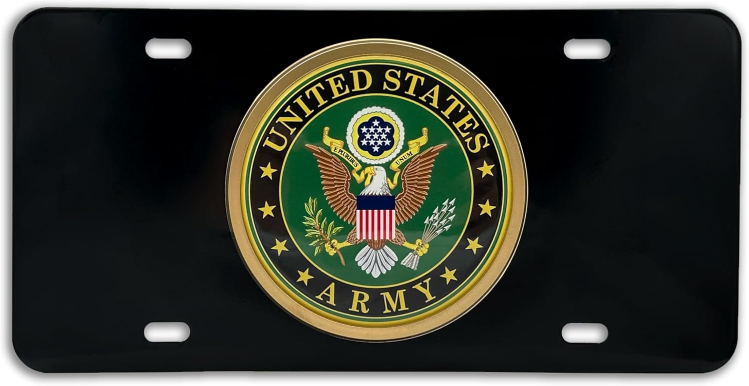 Elektroplate Officially Licensed United States Army All-Metal Black Steel Decorative Front Plate with 3D Emblem | Weatherproof Automotive Accessory for Cars, SUVs, Trucks (12" x 6")
