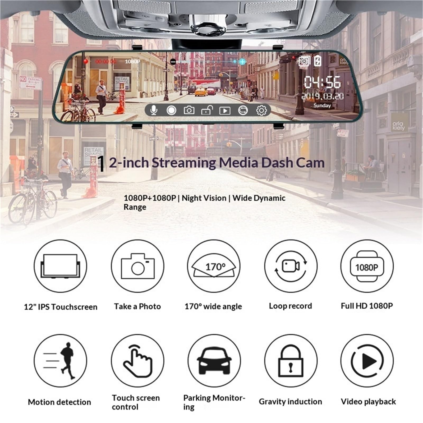 Registratore di Guida per Honda Civic 2022-2025 | specchietto dashcam touch screen, telecamera anteriore posteriore doppia lente, sorveglianza parcheggio continua