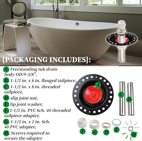 Miniatura 5 de Kit de bañera independiente con tubo de cola de acero inoxidable y adaptador de PVC compatible con todas las bañeras independientes, bañeras