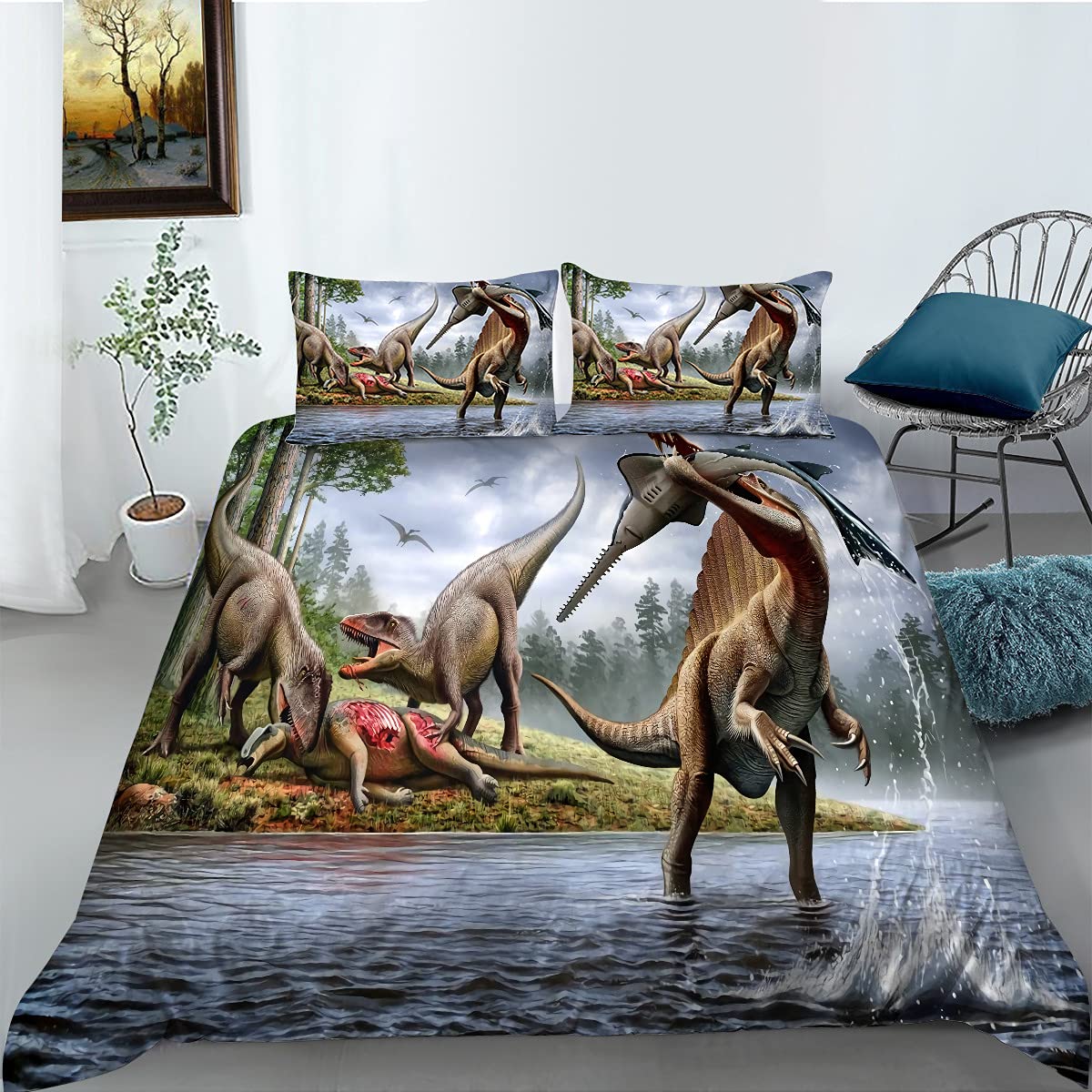 Housse de couette dinosaure 200x200 Stillshine avec taies pour lit enfant